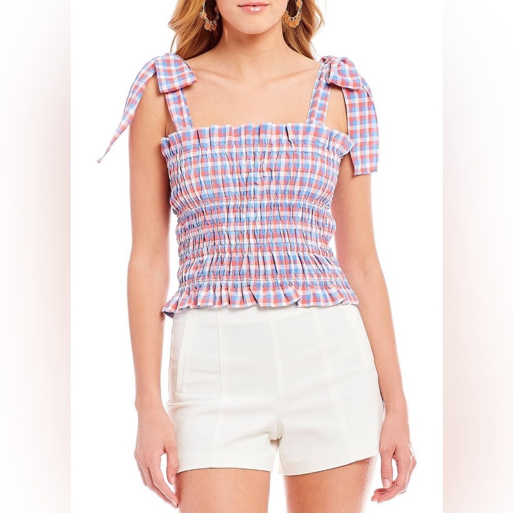 Gianni Bini Blue and Pink Checkered Crop Top
